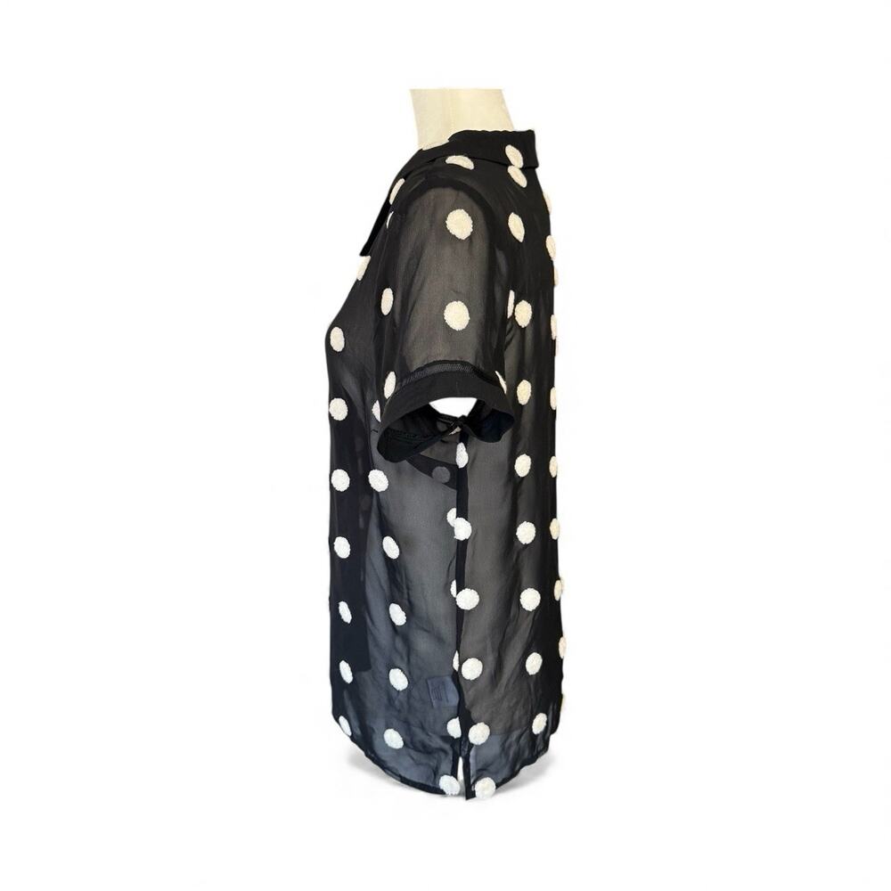 ModCloth Polyester Sheer Textured Button Up Shirt Polka Dot Black L Whimsigoth - Picture 2 of 10